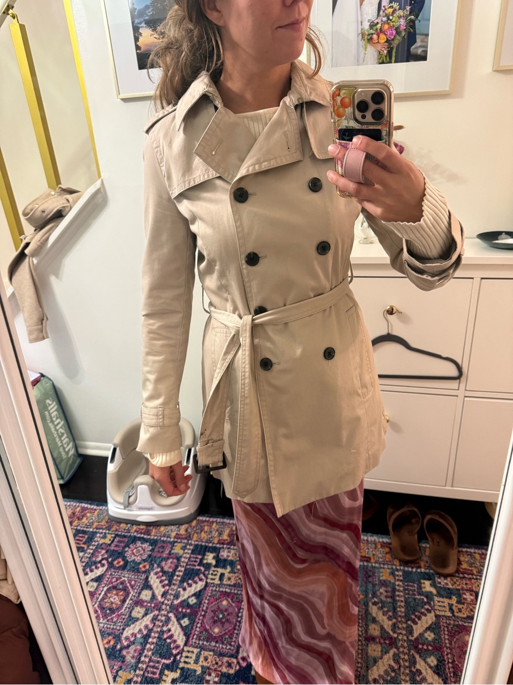 Banana Republic Light Beige Double-Breasted Trench Coat with Belt